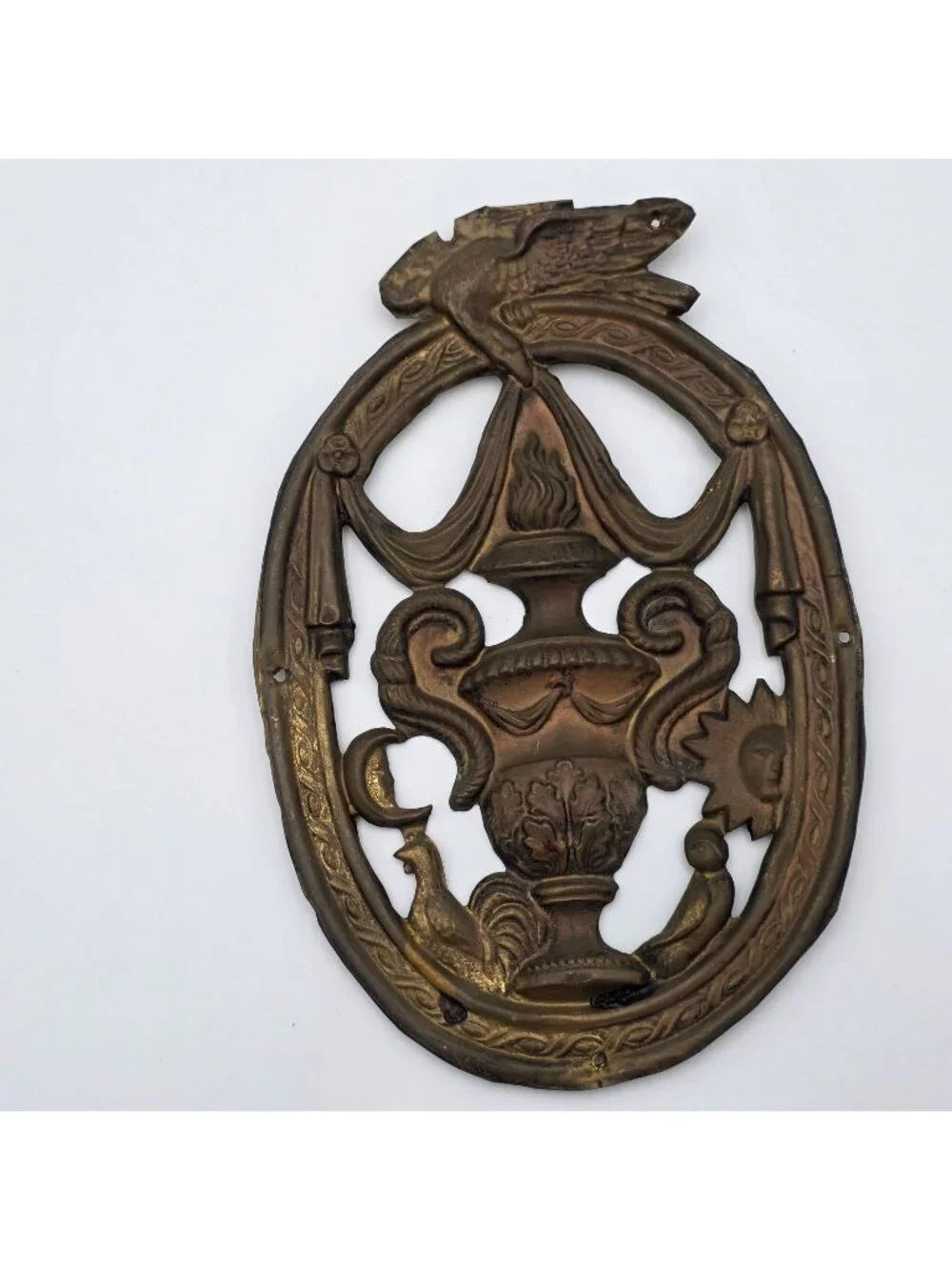 Antique Solid Brass Furniture Applique Victorian Embellishment 5x7.5 Inches